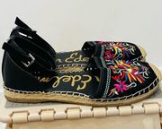 sam edelman black embroidery coloful sandals espadrilles peacock Jemmie size 9