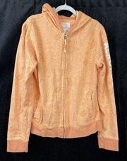 RARE Unique Aeropostale Peach Orange Floral Women’s Zip Up Hoodie Jacket Sz XL