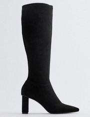 Black Faux Suede High Heel Boots