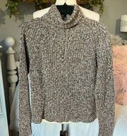 Sweater Heather Brown Turtleneck Cowl Neck Cotton Pullover Vintage Thick Crochet