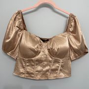 Haute Monde Gold Padded Cropped Shirt with Puffy Sleeves