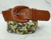 Express Vintage Braided Cotton Leather Trim Belt Size Large L