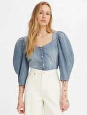 NWT LEVI'S Ellora Blue 100% Cotton Denim Puff Sleeve Everyday Blouse