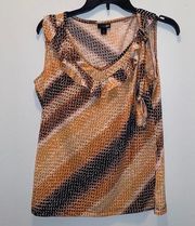 Orange Abstract Print Sleeveless Blouse