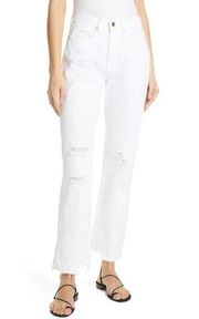 FRAME Le Hollywood High Waist Ripped Crop Straight Leg Jeans In Blanc Rips Sz 25