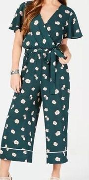 As U Wish Green White Floral Print Faux Wrap Jumpsuit Juinors Size Large