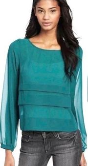 sheer tiered emerald color blouse women’s Size XSmall