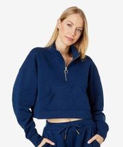 NWT We Wore What Cropped Half Zip Pullover Sweatshirt SMALL Dress Blue Casual