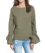 Soprano Olive Green Tie Cuff Poplin Blouse Women's Large