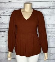 Sonoma NWT Size XL Brown Smock Elastic V-Neckline Boho Peasant Top Blouse