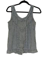 Soft Surroundings Embroidered Top Sage Green Sleeveless Tank Size XS