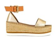 See by Chloe' Glyn Wedge Platform Sandals Gold Sz 37 US 6.5 NEW $325