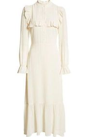 NWT Reformation Hallie in Cream Long Sleeve Ruffle Trim Midi Dress 4 $278