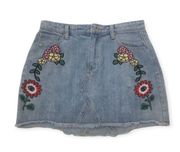 Vestique Floral Embroidered Denim Skirt