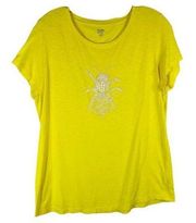 Crown Ivy Large Top Yellow Bug Beaded Tea Short Sleeve Cotton Sequins 766