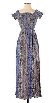 Band of Gypsies Off Shoulder Patchwork Maxi Dress with Pockets💙💜🤍