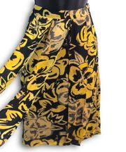 Yellow Black Floral Flutter Ribbon Knee Length Skirt