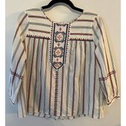 A Loves A Embroidered Peasant Blouse Button Back Red/White/Blue Women Small Boho