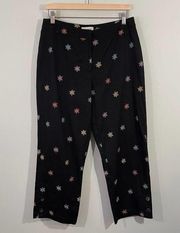 Vtg David Brooks Black Multicolor Embroidered Flowers Straight Leg Pants Size 10