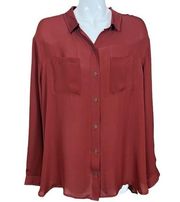 Rust Brown Button Front Silk Blouse Size XL NWT