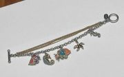 Ann Taylor Rhinestone Charm Bracelet Gold Tone With Fish Seahorse And Starfish