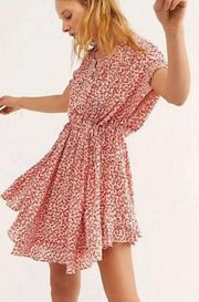 One Fine Day Mini Dress w Pockets SMALL Ditsy Floral Red Tie Waist