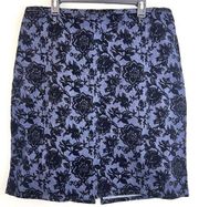 Vintage Bill Blass Blue & Black 3D Floral Velvet Textured Skirt ~ Plus Size 16W