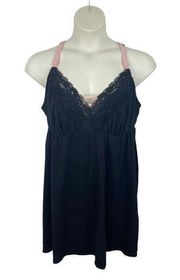 New Sleep by Cacique Babydoll Nightie Womens Plus Size 18/20 Black Pink Lace Tie