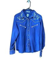 WOMEN’S Cruel Girl purple western pearl snap shirt with embroidery size L