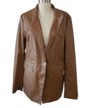 Laundry by Shelli Segal Women's Brown Faux Leather Blazer Jacket XL #1869