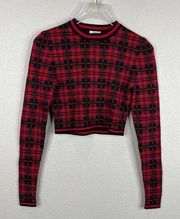 Torn By Ronnie Kobo Oli Crop Top Size XS Red/Black London Plaid Long Sleeve Crew