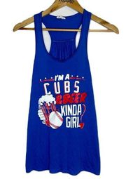 Chicago Cubs and Beer Baseball Navy Blue Racerback Tank Top Womens Small