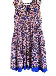 J. Crew Pleated Hibiscus Silk MIDI Dress. Size 12.