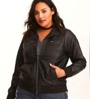 🖤Torrid Black Collar PU Bomber Vegan Leather Jacket Women’s Size 1