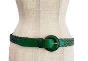 Vintage Dark Green Abercrombie & Fitch Leather Belt-Braided Basket Weave M 90s