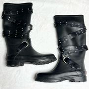 Chooka Black & Silver Studded Moto Rain Boots Size 7