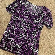 Carol Rose black and purple rose design blouse size M