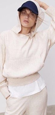 ZARA  Cream Cropped Knit Ribbed Oversized Comfy Hoodie Sweatshirt Medium