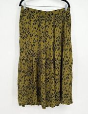 Garnet Hill Green Leopard Print Midi Skirt Size Medium M