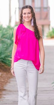 Pink One Shoulder Tie Top