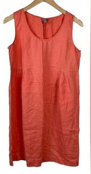 J. Jill Petite Summer Sleeveless Dress Orange 100% Linen Casual Size Medium P