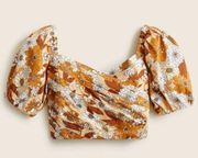 J.Crew Orange Floral Puff Sleeve Organic Cropped Top in Zinna Floral Medium