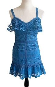 J.O.A Blue Crochet Tiered Cocktail Mini Dress NWT Size Medium