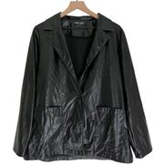 Women’s Faux Leather Blazer Jacket Button Front in Black Size Medium