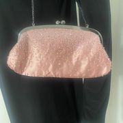 Vintage  Women’s Pink Beaded Clutch Purse Pink (tiny stain) see pic