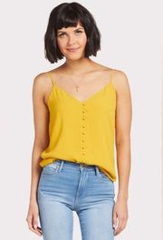 Allison Joy Mustard Yellow Cami Tank Top‎ Crepe Fabric Covered Buttons XS Women