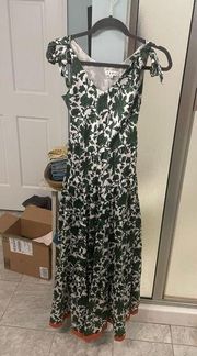 Maxi Green And White Tie Shoulder Floral Maxi Dress THML