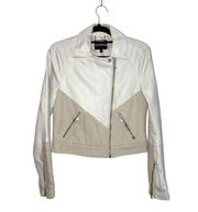 Cream & Tan Contrast Full Zip Faux Leather Jacket