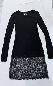 BCBGMAXAZRIA BLACK LONG SLEEVE DRESS WITH LACE TRIM WOMENS SZ S