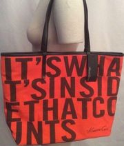 NWT Orange Kenneth Cole Leather Cotton Tote Bag